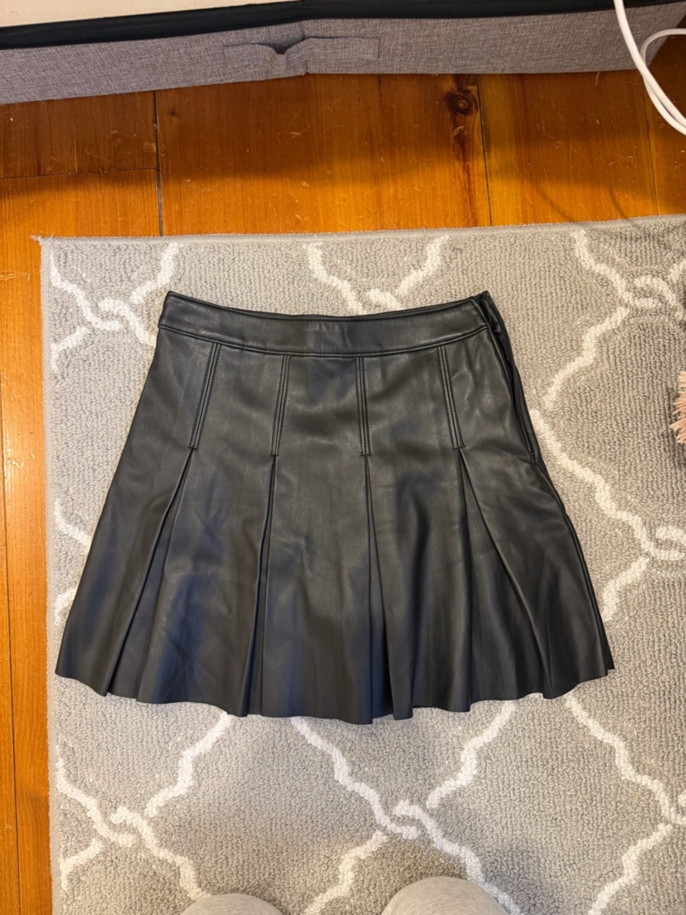 Hollister Black Faux Leather Pleated Skater Skirt